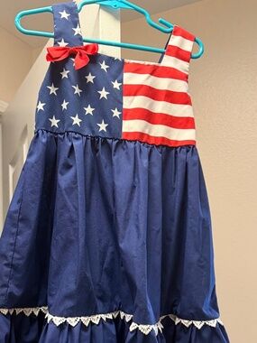 SHEIN Girls Patriotic Flag Sundress Blue Red White Sleeveless Knee Length 5Y